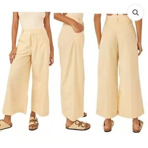 Free People Menorca Women's Size 2 Yellow Wide Leg Cotton Cropped Pants Trousers